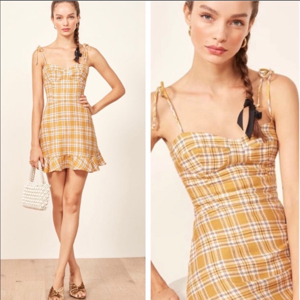 Yellow plaid dress with tie straps